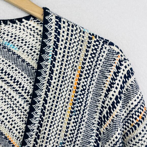 LUCKY BRAND Cardigan Womens L Open Front Fringe Sweater Shawl Cotton Black - Picture 6 of 11